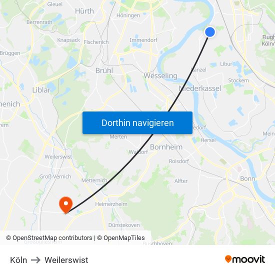 Köln to Weilerswist map