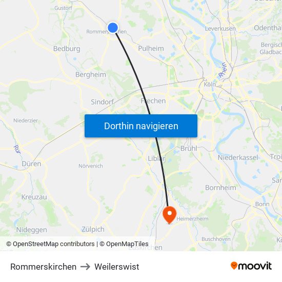 Rommerskirchen to Weilerswist map