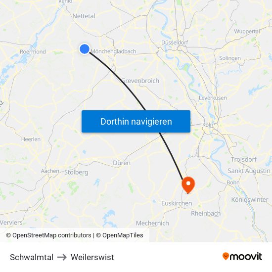 Schwalmtal to Weilerswist map