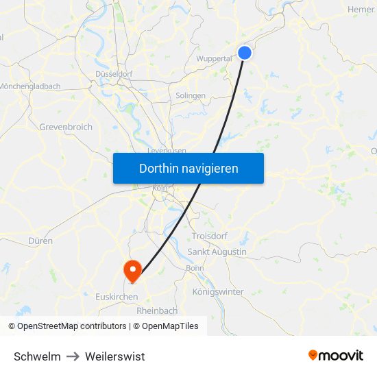 Schwelm to Weilerswist map