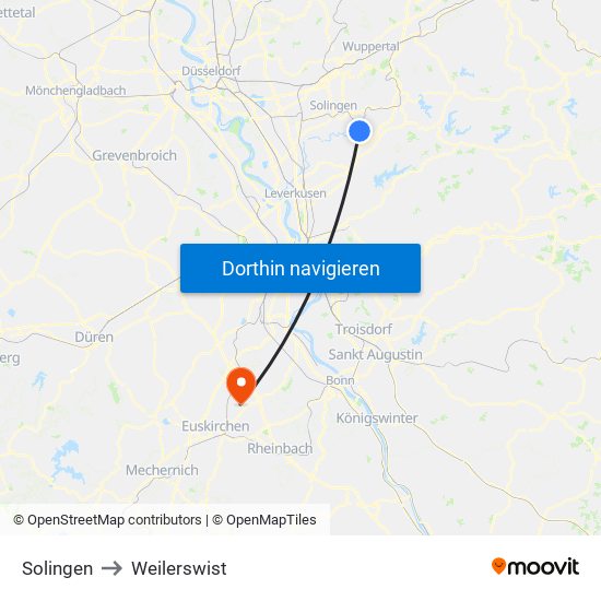 Solingen to Weilerswist map