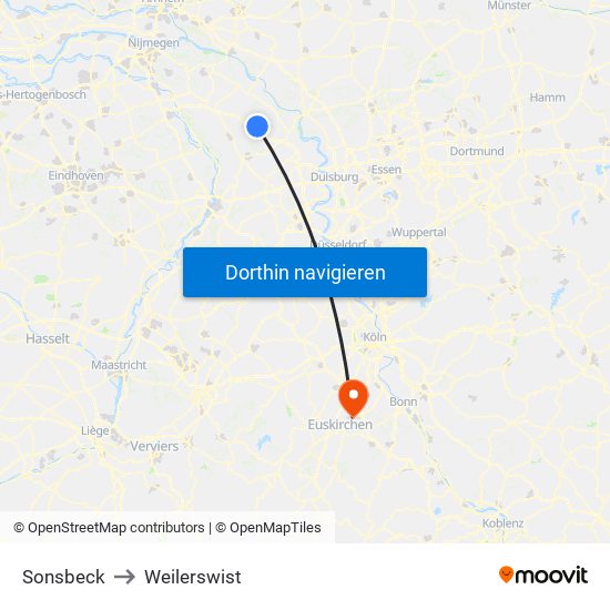 Sonsbeck to Weilerswist map