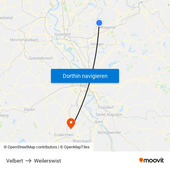 Velbert to Weilerswist map