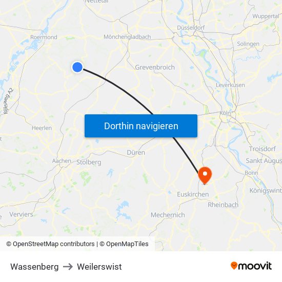 Wassenberg to Weilerswist map