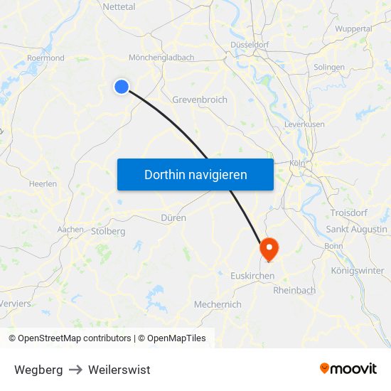 Wegberg to Weilerswist map