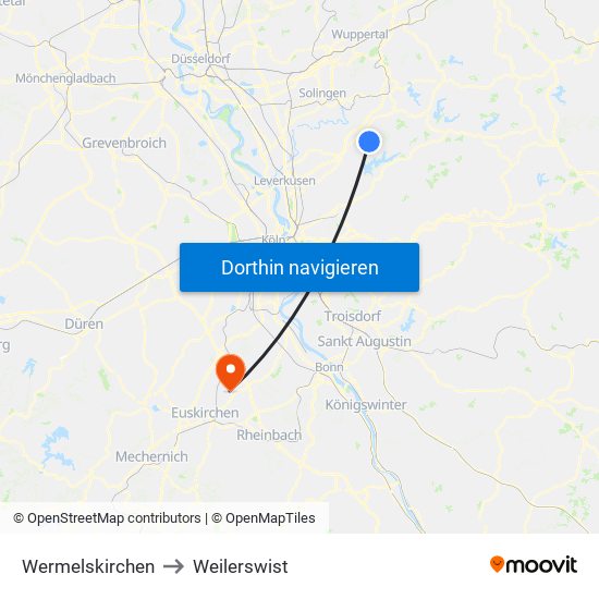 Wermelskirchen to Weilerswist map