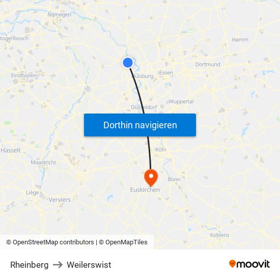 Rheinberg to Weilerswist map