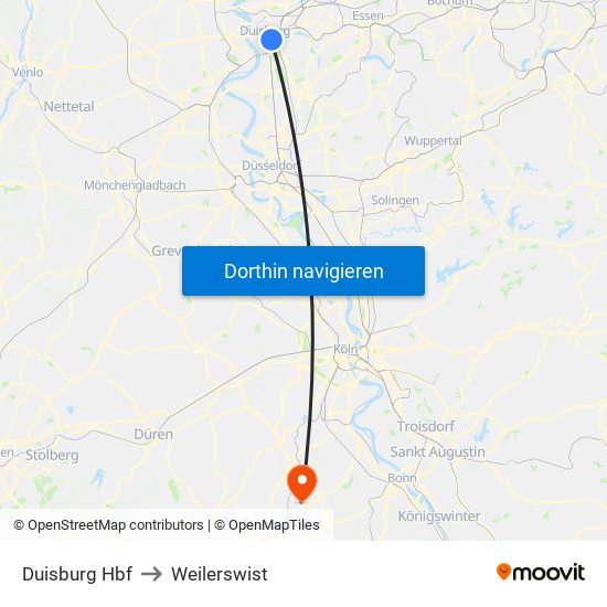 Duisburg Hbf to Weilerswist map