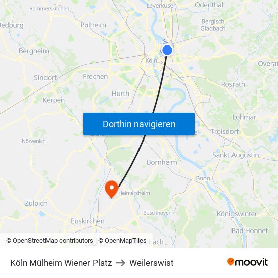 Köln Mülheim Wiener Platz to Weilerswist map
