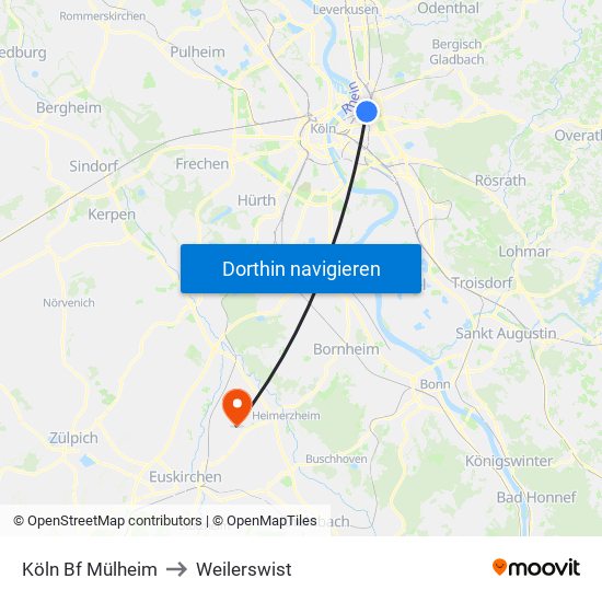 Köln Bf Mülheim to Weilerswist map