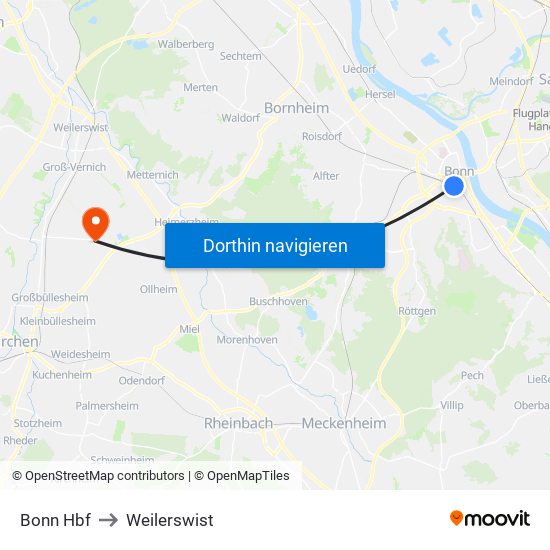 Bonn Hbf to Weilerswist map