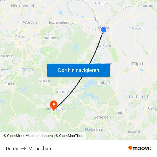 Düren to Monschau map