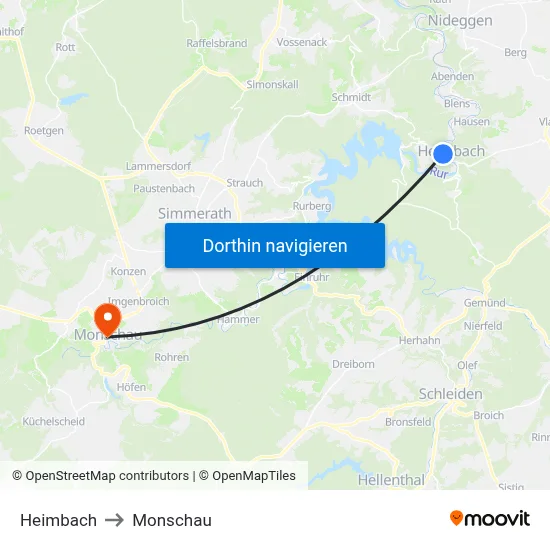 Heimbach to Monschau map