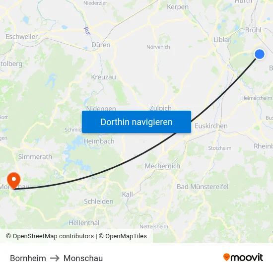 Bornheim to Monschau map