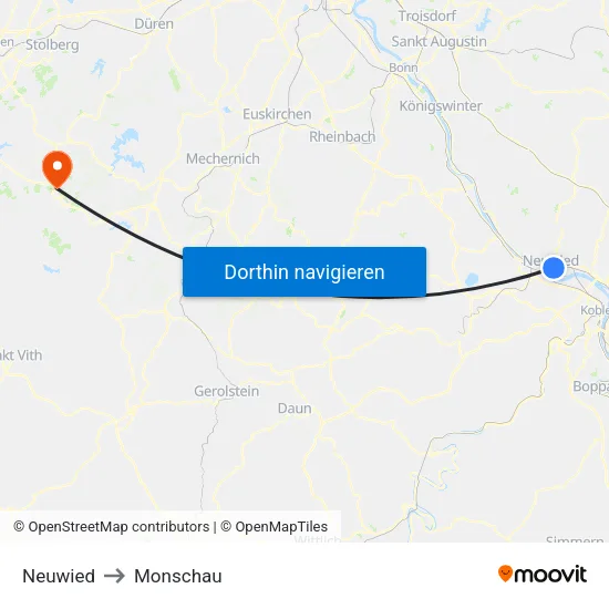 Neuwied to Monschau map