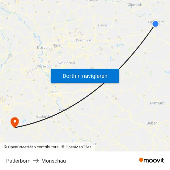 Paderborn to Monschau map