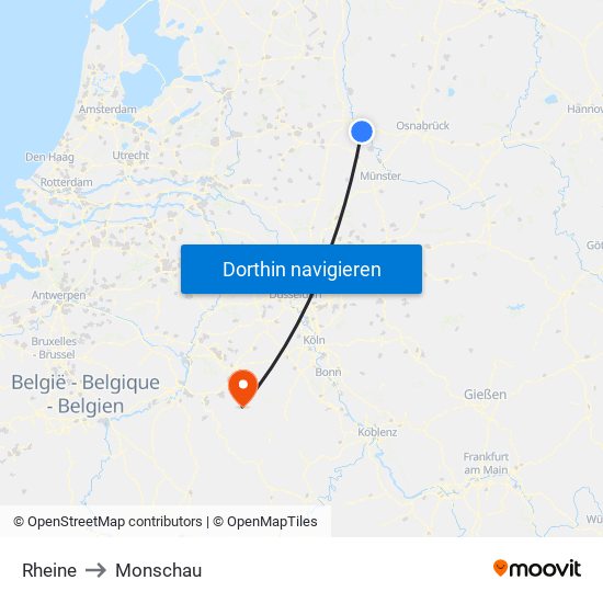 Rheine to Monschau map