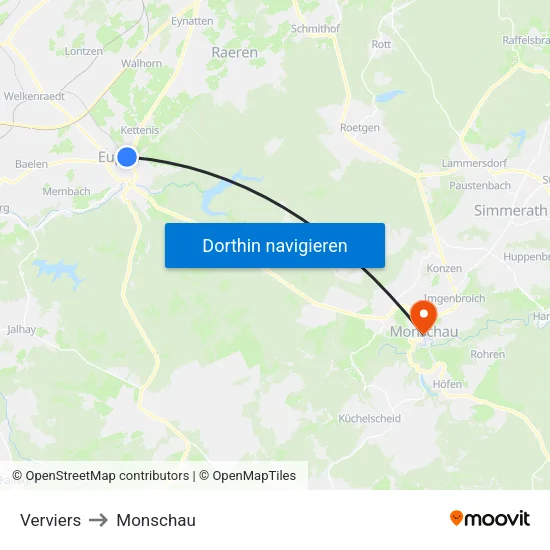 Verviers to Monschau map