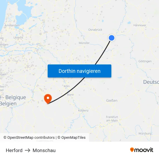 Herford to Monschau map
