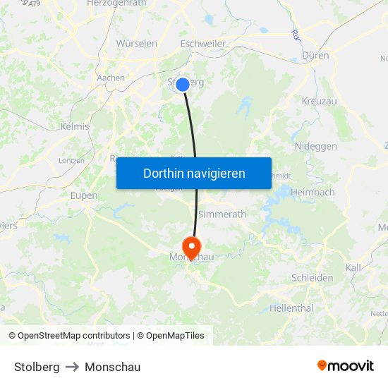 Stolberg to Monschau map
