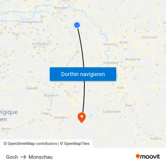 Goch to Monschau map