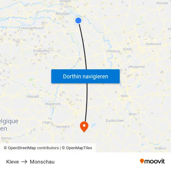 Kleve to Monschau map