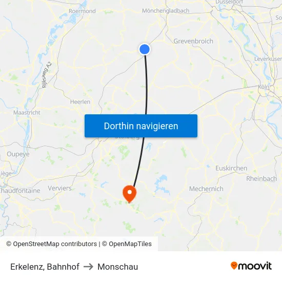 Erkelenz, Bahnhof to Monschau map