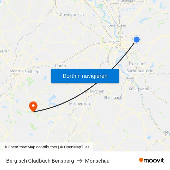 Bergisch Gladbach Bensberg to Monschau map