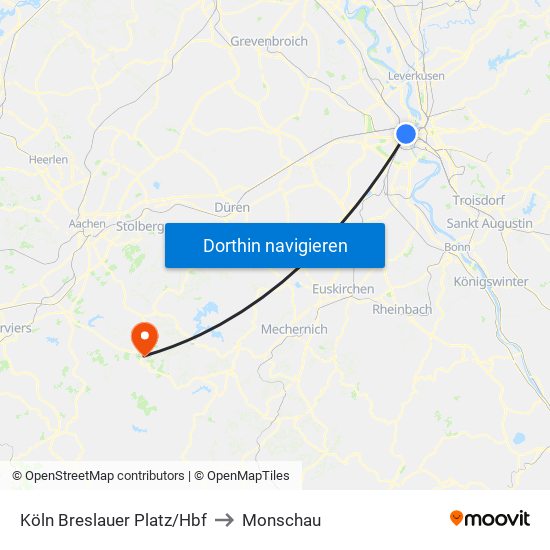 Köln Breslauer Platz/Hbf to Monschau map