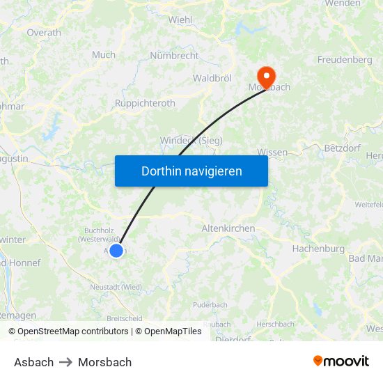 Asbach to Morsbach map