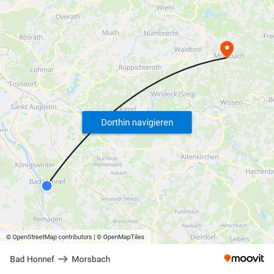 Bad Honnef to Morsbach map