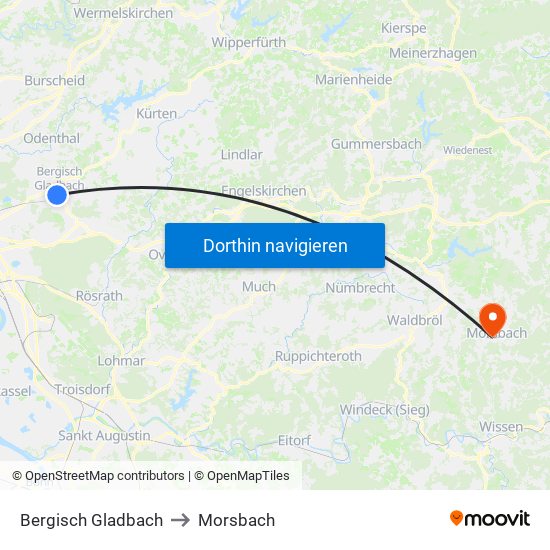 Bergisch Gladbach to Morsbach map