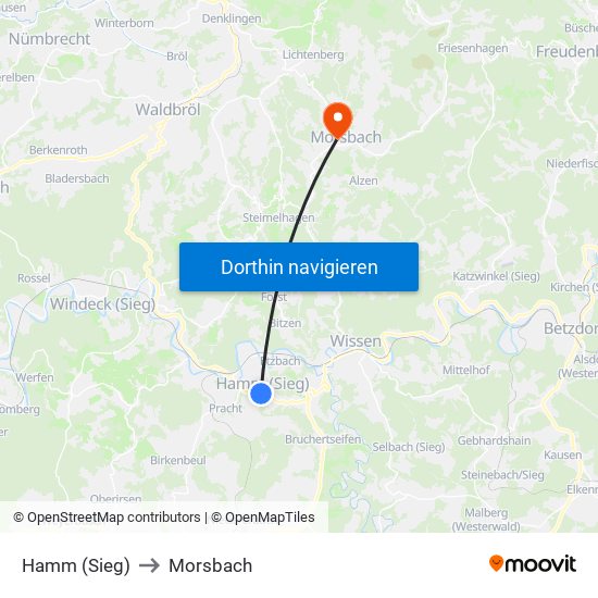 Hamm (Sieg) to Morsbach map