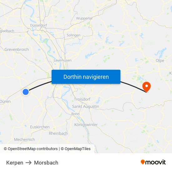 Kerpen to Morsbach map