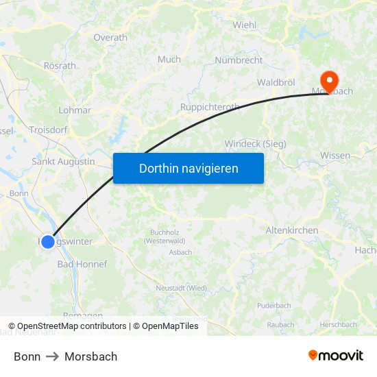 Bonn to Morsbach map