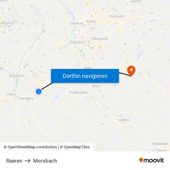 Raeren to Morsbach map