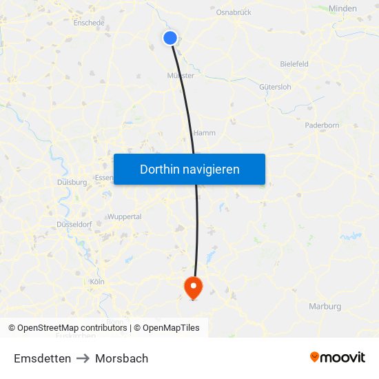 Emsdetten to Morsbach map