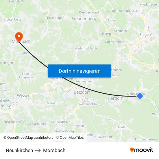 Neunkirchen to Morsbach map