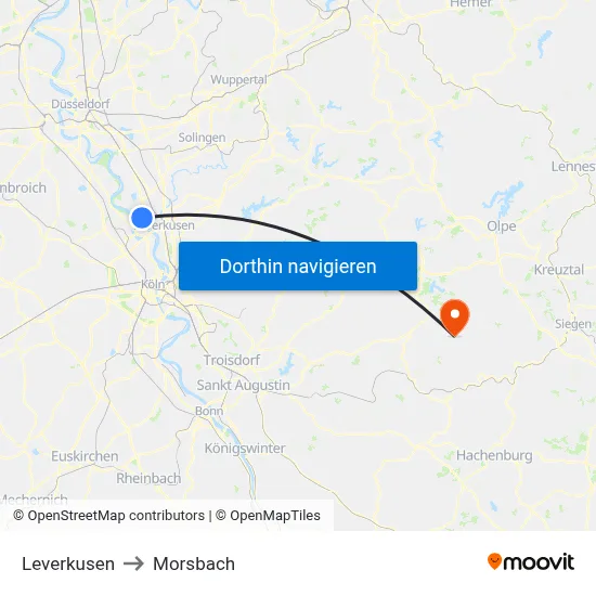 Leverkusen to Morsbach map