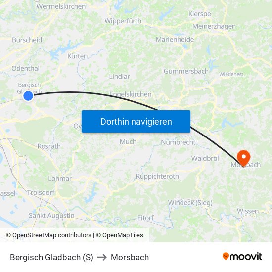 Bergisch Gladbach (S) to Morsbach map