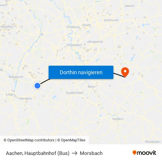 Aachen, Hauptbahnhof (Bus) to Morsbach map