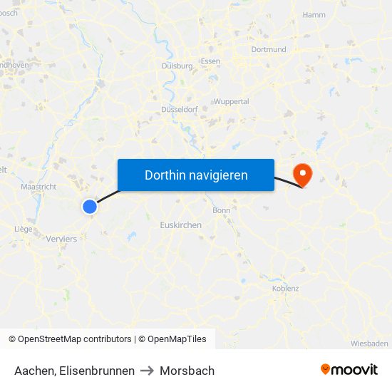 Aachen, Elisenbrunnen to Morsbach map