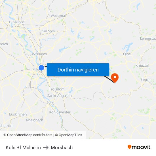 Köln Bf Mülheim to Morsbach map