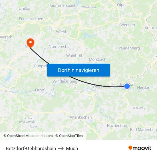 Betzdorf-Gebhardshain to Much map