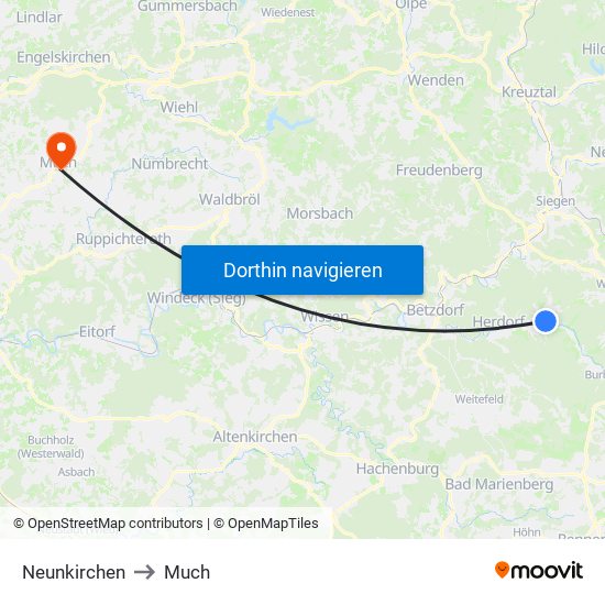 Neunkirchen to Much map