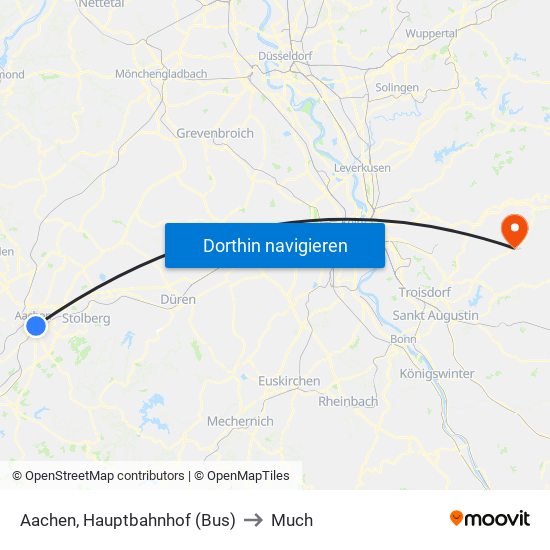 Aachen, Hauptbahnhof (Bus) to Much map