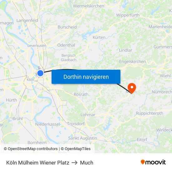 Köln Mülheim Wiener Platz to Much map