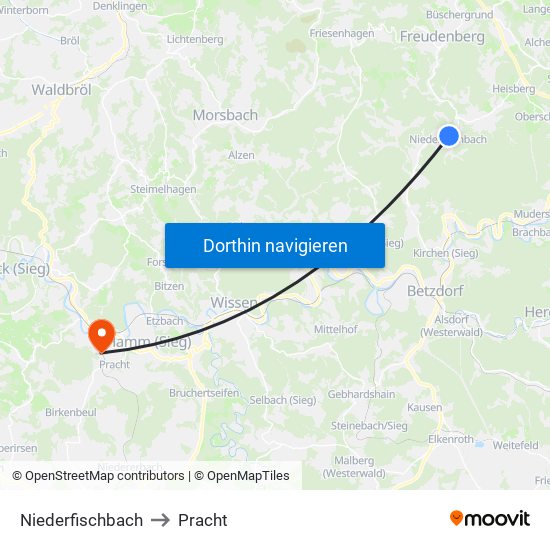 Niederfischbach to Pracht map