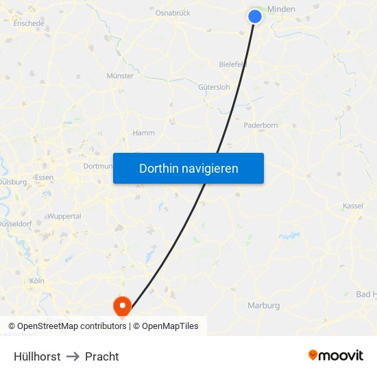 Hüllhorst to Pracht map