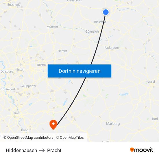 Hiddenhausen to Pracht map